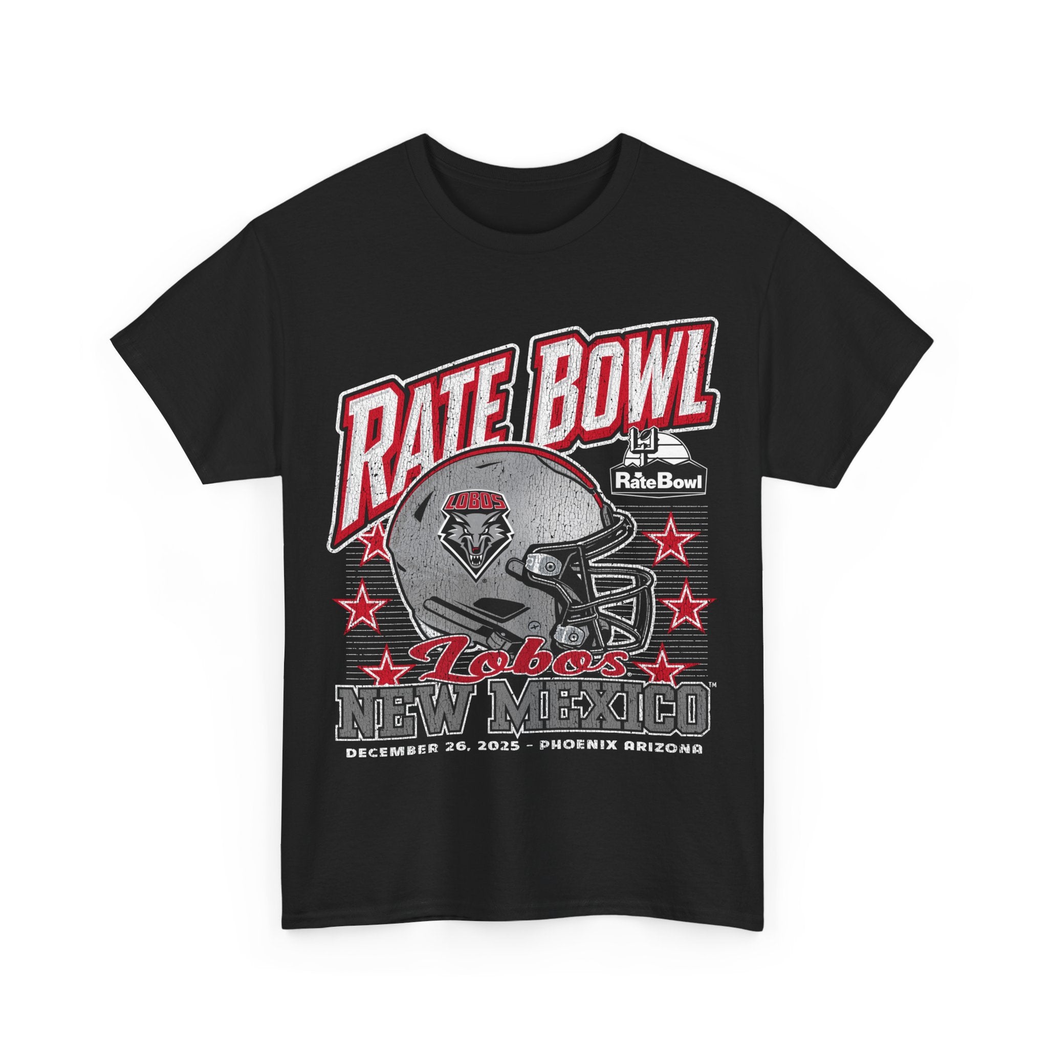 Rate Bowl 2025 – University of New Mexico Lobos Beveled Vintage Helmet T-Shirt